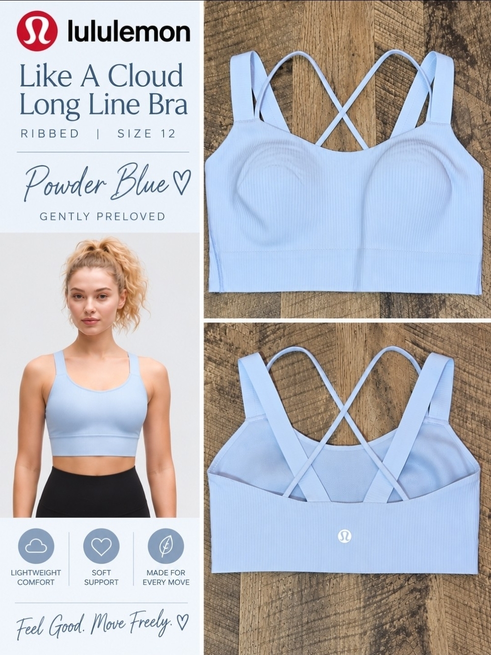 lululemon athletica Like A Cloud Long Line Bra — Powder Blue